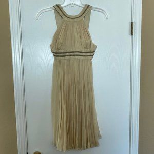 versace sleeveless silk pleated dress w/ chain detail